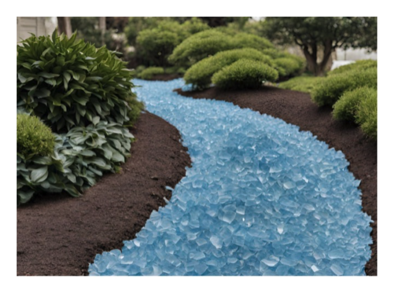 Colorful glass mulch in garden